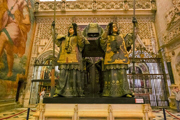 Funeral monument of Christopher Columbus, in the cathedral Seville, Spain.