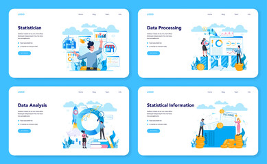 Statistician and statistic web banner or landing page set. Specialist - obrazy, fototapety, plakaty