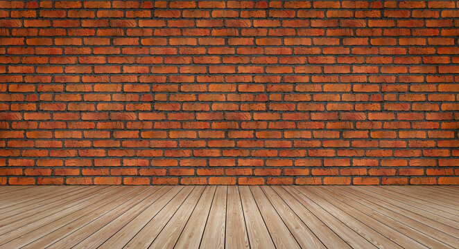 red brick wall with oak wood floor mockup