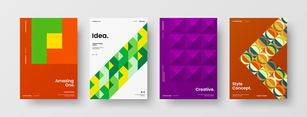 Obraz premium Company identity brochure template collection. Business presentation vector A4 vertical orientation front page mock up set. Corporate report cover abstract geometric illustration design layout bundle.