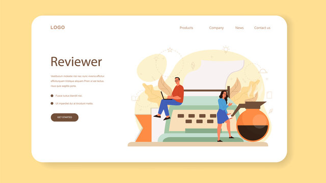 Professional critic web banner or landing page. Journalist making