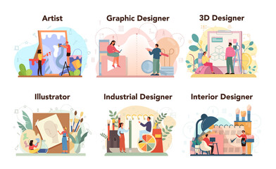 Designer concept set. Graphic, 3d, interior, industrial designer,