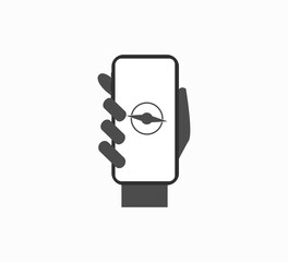 Flat vector icon smartphone in hand and compass. road search guide