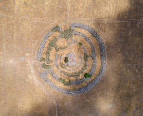 The remnants  of the megalithic complex of the early Bronze Age  - Wheels of Spirits - Rujum Al-Hiri - Gilgal Rephaeem - on the Golan Heights in Israel