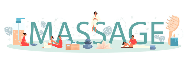 Massage and masseur typographic header concept. Spa procedure