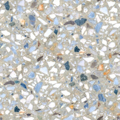 Cool seamless terrazzo pattern of marble-mosaic  natural concrete floor. Trendy texture for flooring and facades. Colorful hand made template with beatiful natural stones.