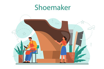 Shoemaker concept. Male and female character wearing an apron