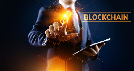 Blockchain Cryptocurrency FInancial technology concept on screen.