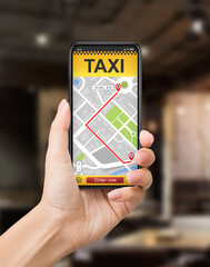 Booking taxi via mobile app, useful map for tracking