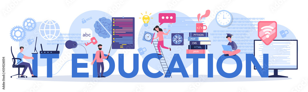 Poster it education typographic header concept. student write software