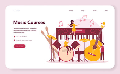 Musician and music course web banner or landing page. Young