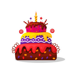beautiful birthday cake. colorful vector illustration on white background. Cartoon style