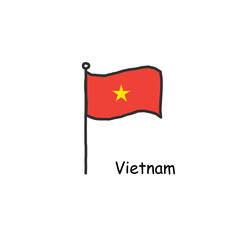 hand drawn sketchy Vietnam flag on the flag pole. Stock Vector illustration isolated on white background.