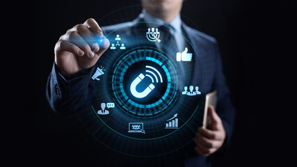 Influencer marketing Social media advertising business concept on screen.