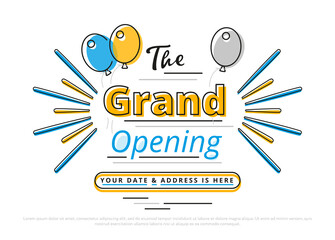 Grand opening. Event flyer template of grand opening celebration ceremony. Opening soon banner design.