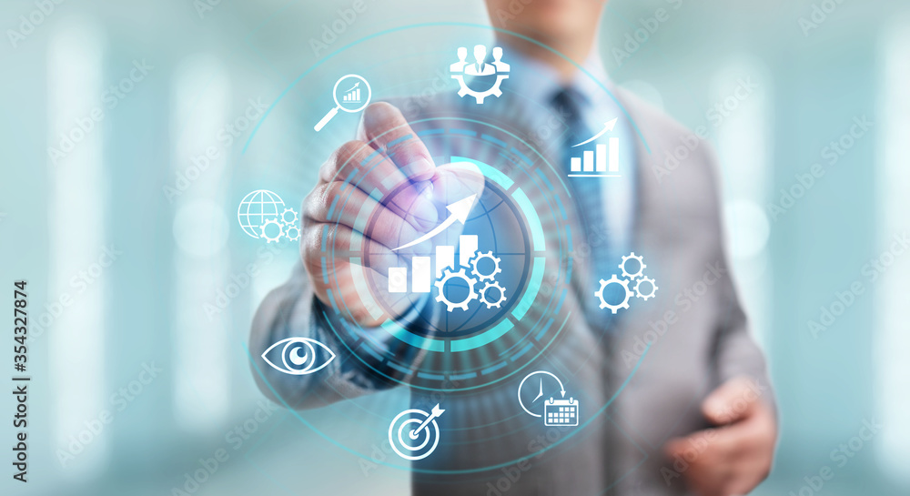 Poster kpi key performance indicator increase optimisation business and industrial process.