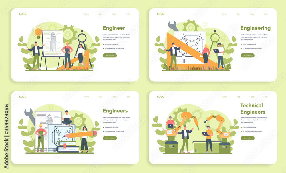 Aufkleber engineering web banner or landing page. technology and science.