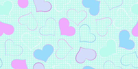 seamless pattern in blue and white cell with hearts
