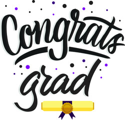 Hand Lettering congrats grad with illustration of master diploma. Modern calligraphy.