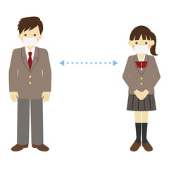Fototapeta premium マスクをつけた制服の学生 / vector eps