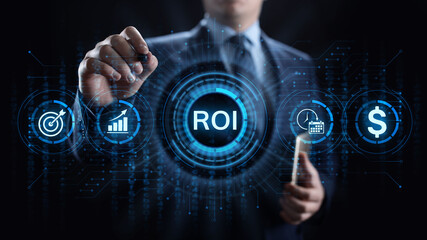 ROI Return on investment financial growth concept with graph, chart and icons.