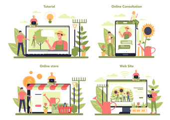 Fototapeta na wymiar Gardening online service or platform set. Idea of horticultural designer