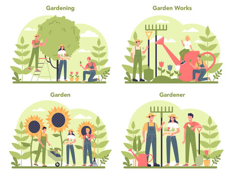 Gardening concept set. Idea of horticultural designer business.