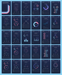 Modern infographic vector elements for business brochures. Use in website, corporate brochure, advertising and marketing. Pie charts, line graphs, bar graphs and timelines.