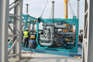 Oil pipes in a petrochemical plant during the production of oil and gas