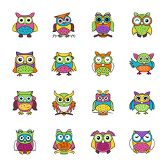 Flat icons set of owls