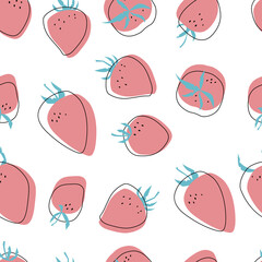 Strawberries outline vector seamless pattern for kids textile. Paper design on white.