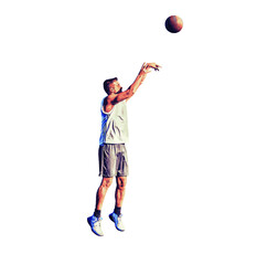 Lefty basketball player shooting on white background. Vector illustration