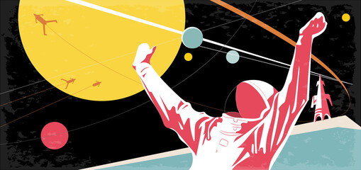 vector illustration, space retro postcard, vector