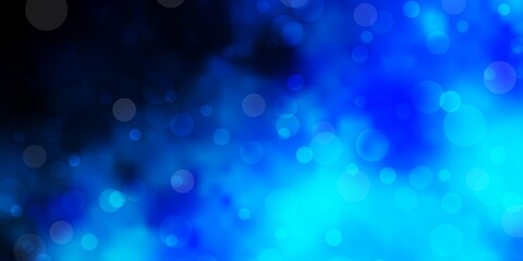 Dark BLUE vector backdrop with dots. Illustration with set of shining colorful abstract spheres. Pattern for business ads.