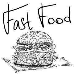 fast food hamburger doodle drawing sketch contour