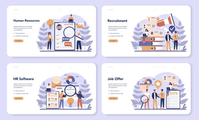 Human resources web banner or landing page set. Idea of recruitment