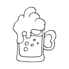 Isolated hand drawn vector illustration of a mug of beer in doodle style. Traditional german beer holiday in october. Element of October Fest .Design for flyer, leaflet, invitation or poster.