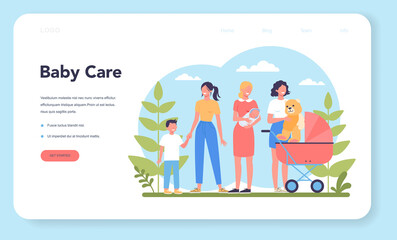 Babysitter service or nanny agency web banner or landing page
