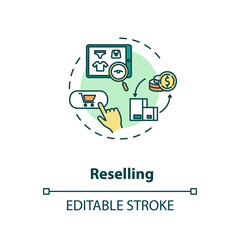 Reselling concept icon. Internet shopping. E commerce to purchase product. Sell used goods online idea thin line illustration. Vector isolated outline RGB color drawing. Editable stroke