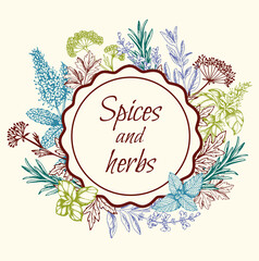Vintage background with spices and herbs