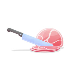 Meat steak chopped with kitchen knife. Vector illustration flat style