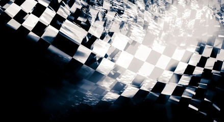 Creative solution of the racing flag concept - grunge style, there is graininess, blur. The theme of speed, the spirit of competition.