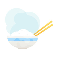 Rice in a bowl with chopstick isolated vector illustration.
