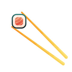 chopsticks holding sushi roll. concept of snack, susi, exotic nutrition, sushi restaurant, sea food.