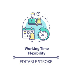Working time flexibility concept icon. Freelancer benefit. Time management. Remote position for company idea thin line illustration. Vector isolated outline RGB color drawing. Editable stroke