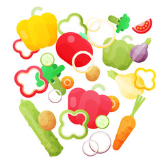 Vector illustration with fresh organic vegetables isolated on white background.