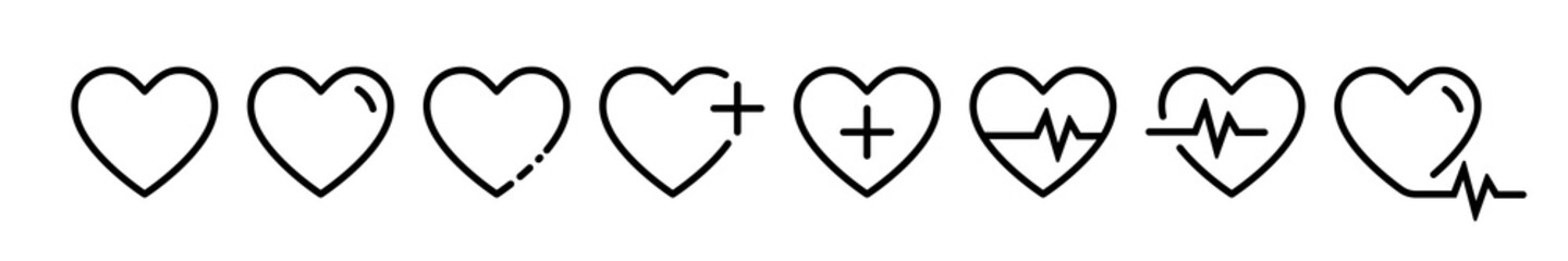 Obraz premium Heart vector icons. Set of heartbeat icon on isolated background. Symbol cardiogram heart logo in linear style. Vector