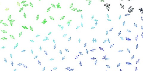 Light Blue, Green vector background with woman symbols.