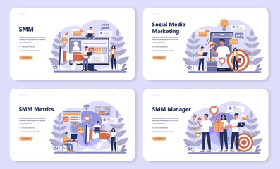 SMM social media marketing web banner or landing page set.