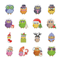 Owl drawing icons set